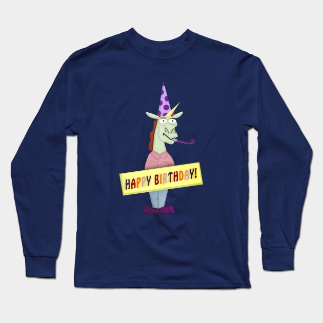 Big Happy Birthday Unicorn Long Sleeve T-Shirt by Thatssounicorny